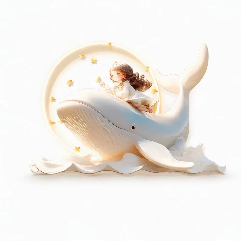 Whale Dream 3D LED Wall Art for Bedroom - 80x60cm Glowing Girl Riding Whale Crystal Mural Home Decor Wall Painting with Light