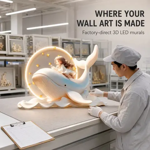 Whale Dream 3D LED Wall Art for Bedroom - 80x60cm Glowing Girl Riding Whale Crystal Mural Home Decor Wall Painting with Light