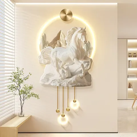 White Color Horse and Mountain Range Acrylic LED Paintings Metal Pendant Art Home Decor Painting