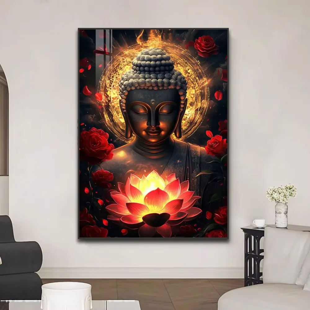 Wholesale Custom Buddhist Living Room Crystal Porcelain Paintings Sofa Background Wall Art Home Decor Paintings