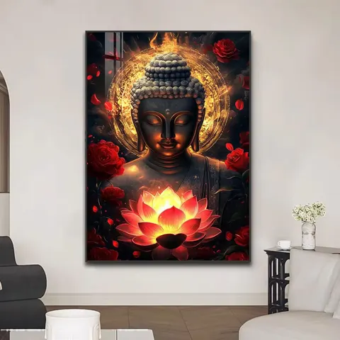 Wholesale Custom Buddhist Living Room Crystal Porcelain Paintings Sofa Background Wall Art Home Decor Paintings
