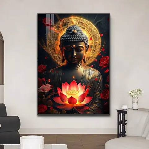 Wholesale Custom Buddhist Living Room Crystal Porcelain Paintings Sofa Background Wall Art Home Decor Paintings