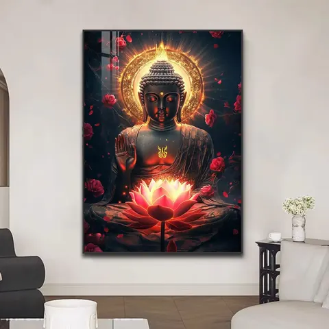 Wholesale Custom Buddhist Living Room Crystal Porcelain Paintings Sofa Background Wall Art Home Decor Paintings