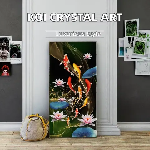 Wholesale Custom Large Still Life Painting Koi Diamond Crystal Porcelain Metal Frame Home Decor Wall Print Paper Animals
