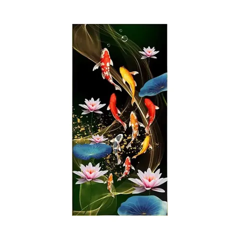 Wholesale Custom Large Still Life Painting Koi Diamond Crystal Porcelain Metal Frame Home Decor Wall Print Paper Animals