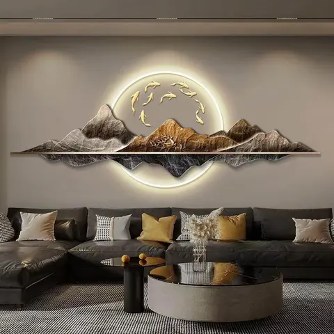 Wholesale Customization Nine Fish Diagram Entrance Hall Art Home Decor Painting UV Engraving Acrylic LED Painting