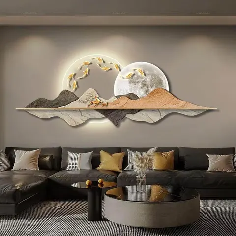 Wholesale Customization Nine Fish Diagram Entrance Hall Art Home Decor Painting UV Engraving Acrylic LED Painting