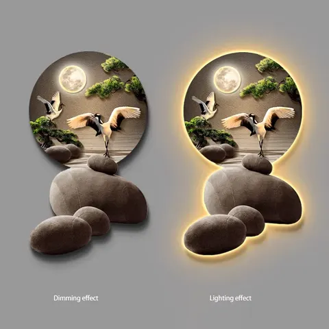Wholesale Modern 3D Entryway Mural High-End LED Crystal Porcelain Decoration Painting Pine Design Welcoming Landscape for Living