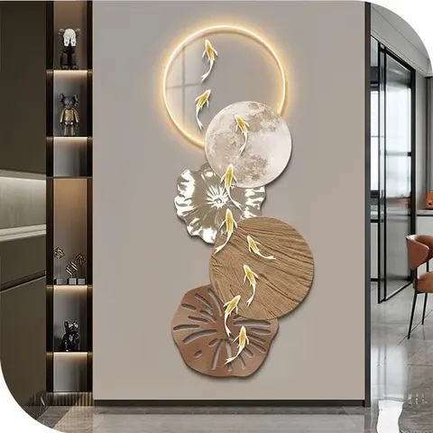 Wholesale Nine Fish Chart Wall Art LED Glow Uv Fine Carving Living Room Background Wall Art Home Decor Painting