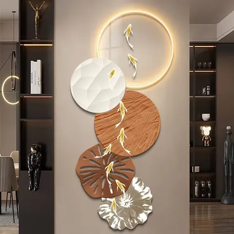 Wholesale Nine Fish Chart Wall Art LED Glow Uv Fine Carving Living Room Background Wall Art Home Decor Painting
