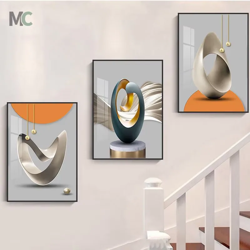 Wholesale Sofa Background Wall Decor Painting High-grade Atmosphere Art Abstract Hanging Painting Staircase Three Join Mural