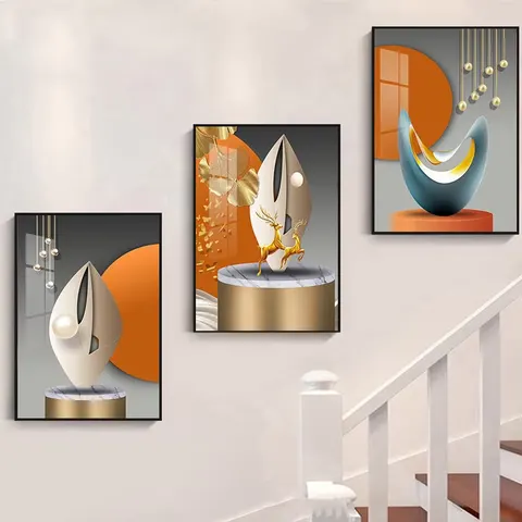 Wholesale Sofa Background Wall Decor Painting High-grade Atmosphere Art Abstract Hanging Painting Staircase Three Join Mural