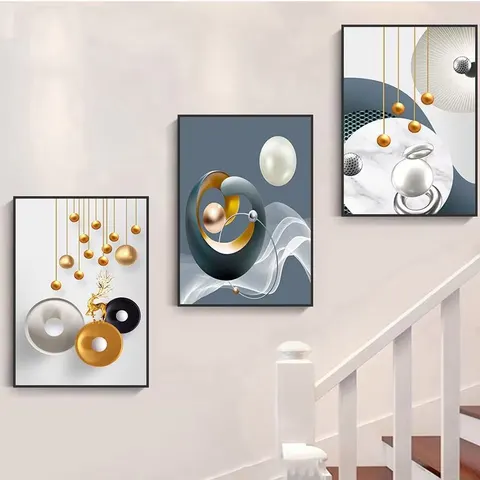 Wholesale Sofa Background Wall Decor Painting High-grade Atmosphere Art Abstract Hanging Painting Staircase Three Join Mural