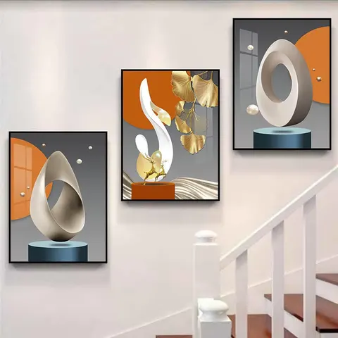 Wholesale Sofa Background Wall Decor Painting High-grade Atmosphere Art Abstract Hanging Painting Staircase Three Join Mural