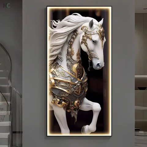 Wild Horse Animal Painting Living Room Background Led Wall Art Decorative Painting Waterproof and Moistureproof Crystal Painting