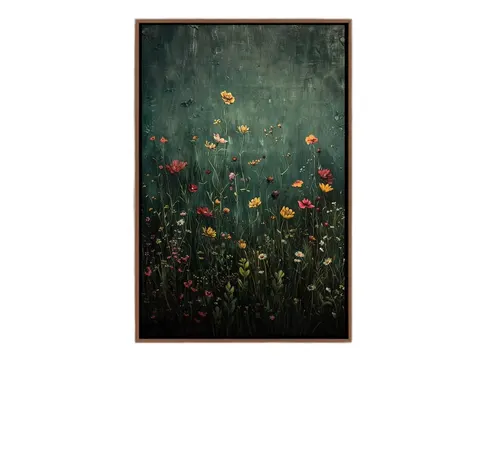 Wildflower Field Framed Canvas Landscape Wall Art Floral Plant Design Living Room Home Decor