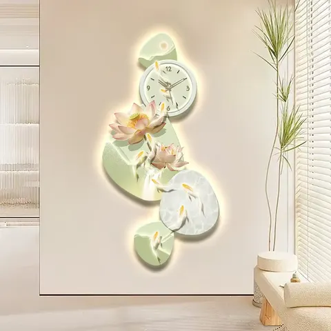 With a Clock Nine Fish Diagram Entrance Hall Home Furnishings Decorative Painting UV Engraving Crystal Porcelain Painting