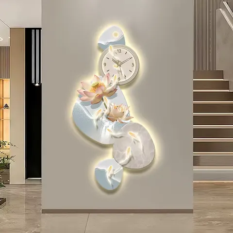 With a Clock Nine Fish Diagram Entrance Hall Home Furnishings Decorative Painting UV Engraving Crystal Porcelain Painting