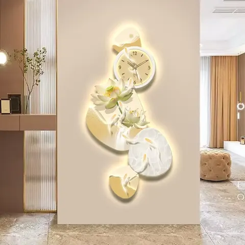With a Clock Nine Fish Diagram Entrance Hall Home Furnishings Decorative Painting UV Engraving Crystal Porcelain Painting
