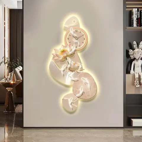 With a Clock Nine Fish Diagram Entrance Hall Home Furnishings Decorative Painting UV Engraving Crystal Porcelain Painting