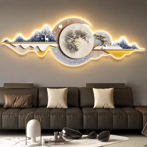 With a Clock UV Engraving Crystal Porcelain Painting Sofa Backdrop Wall Art Home LED Decor Painting